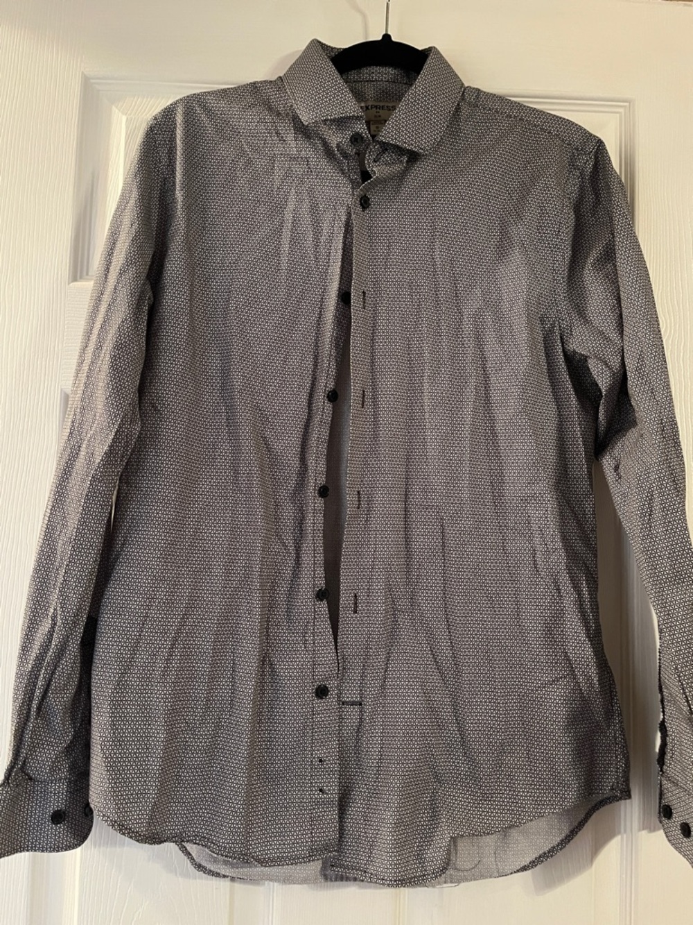 Express Black & White Micro-Pattern Button-Up Shirt 15-15 1/2